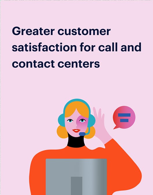Illustration of a call center agent wearing a headset, with text that reads, "Greater customer satisfaction and improved retention for call and contact centers with earned wage access.