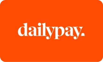 The image shows the DailyPay logo in white text on an orange background.
