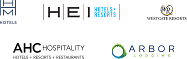 Logos of four hotel companies—HM Hotels, HEI Hotels & Resorts, Wright Investments, and Arbor Lodging—highlight leaders addressing hospitality industry turnover rates.